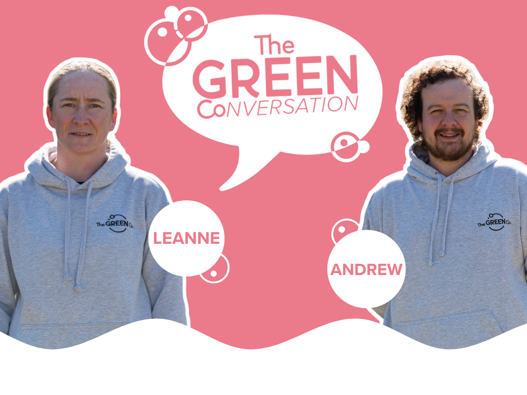green co-nversation with Leanne and Andrew discussing eco dishwasher tablets, E50K move you in day with laundry sheets and eco cleaning tablets