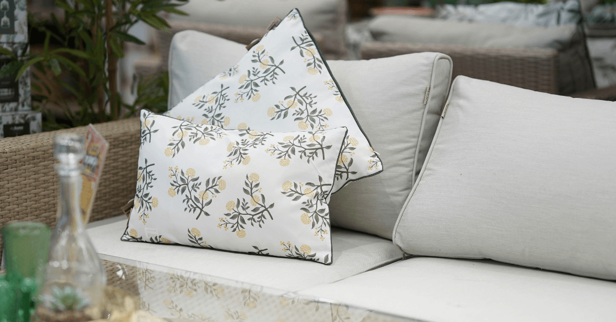 garden cushions in uk garden before washing with greensheets