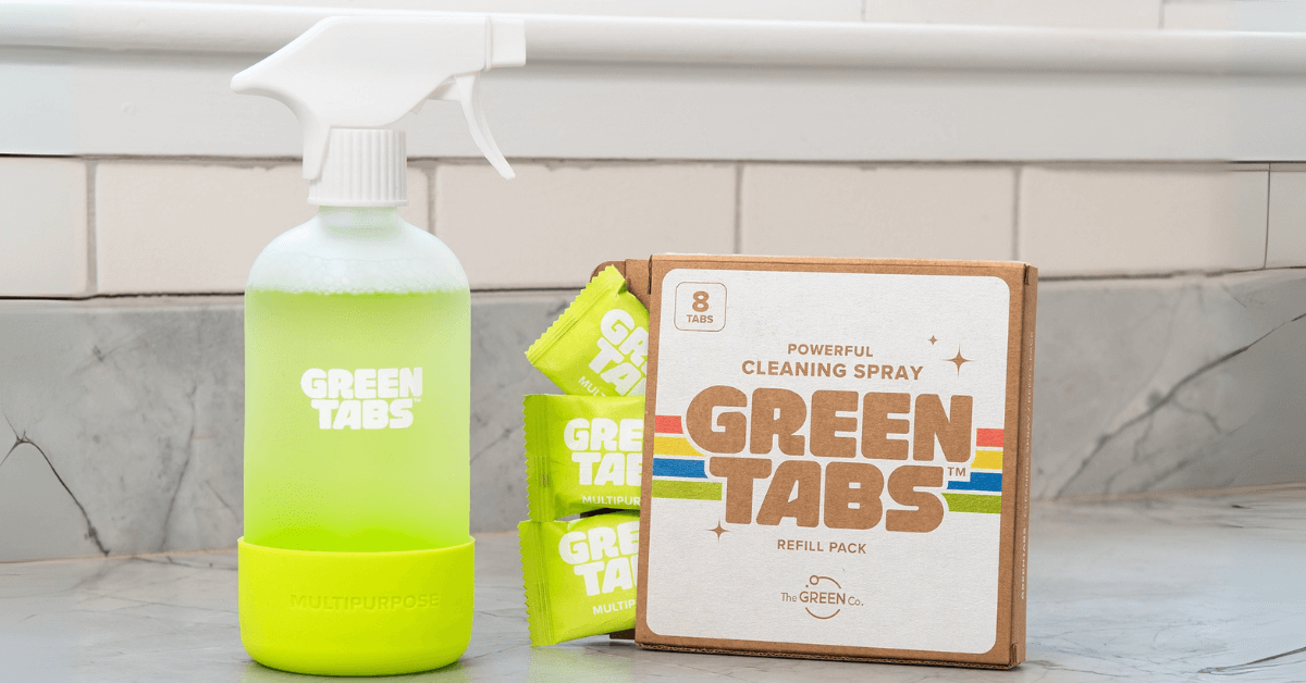 best multipurpose cleaner in glass bottle with refill pack on counter