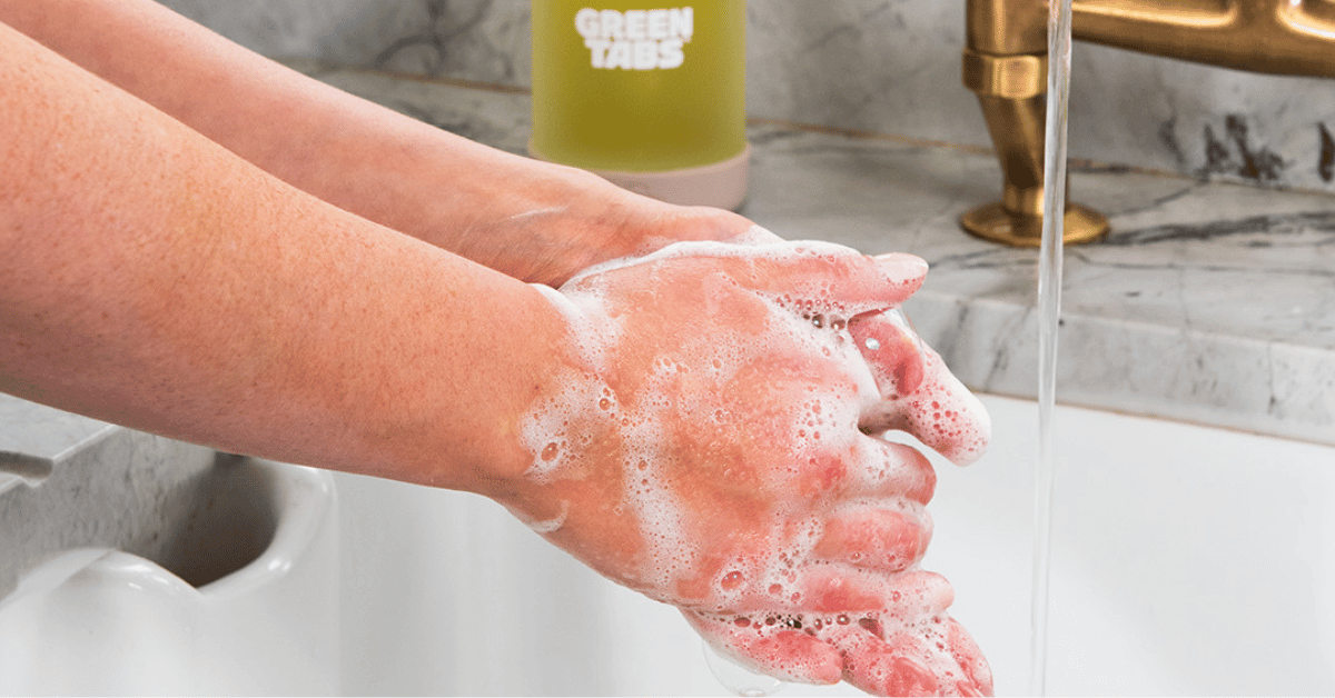 washing sensitive skin hands with foaming hand soap greentabs